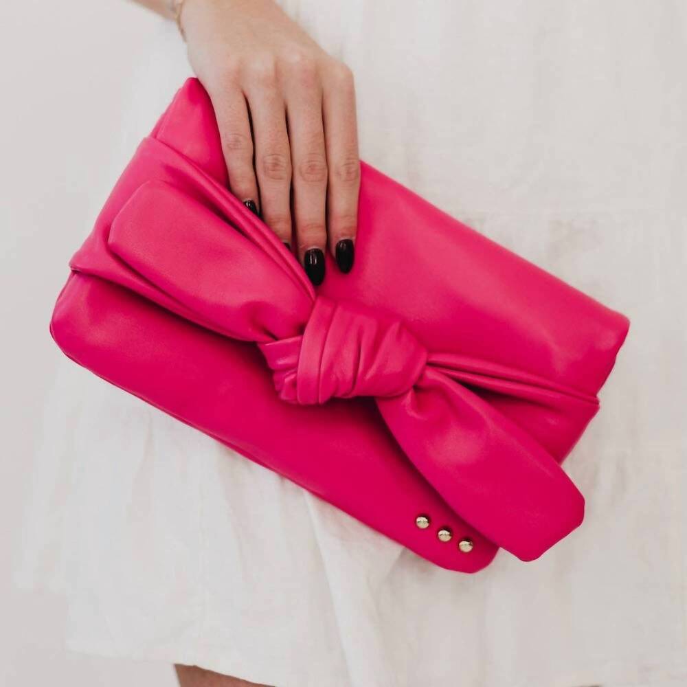 NEW PRETTY SIMPLE women's billie bow clutch crossbody bag in fuchsia